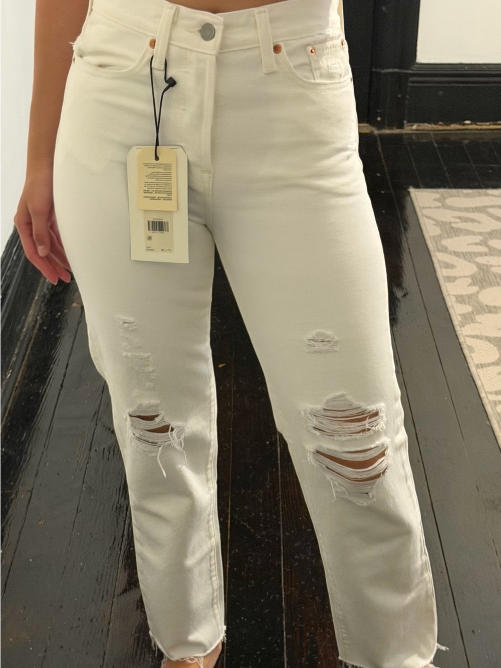 Levi's White Straight-Leg Ripped Jeans